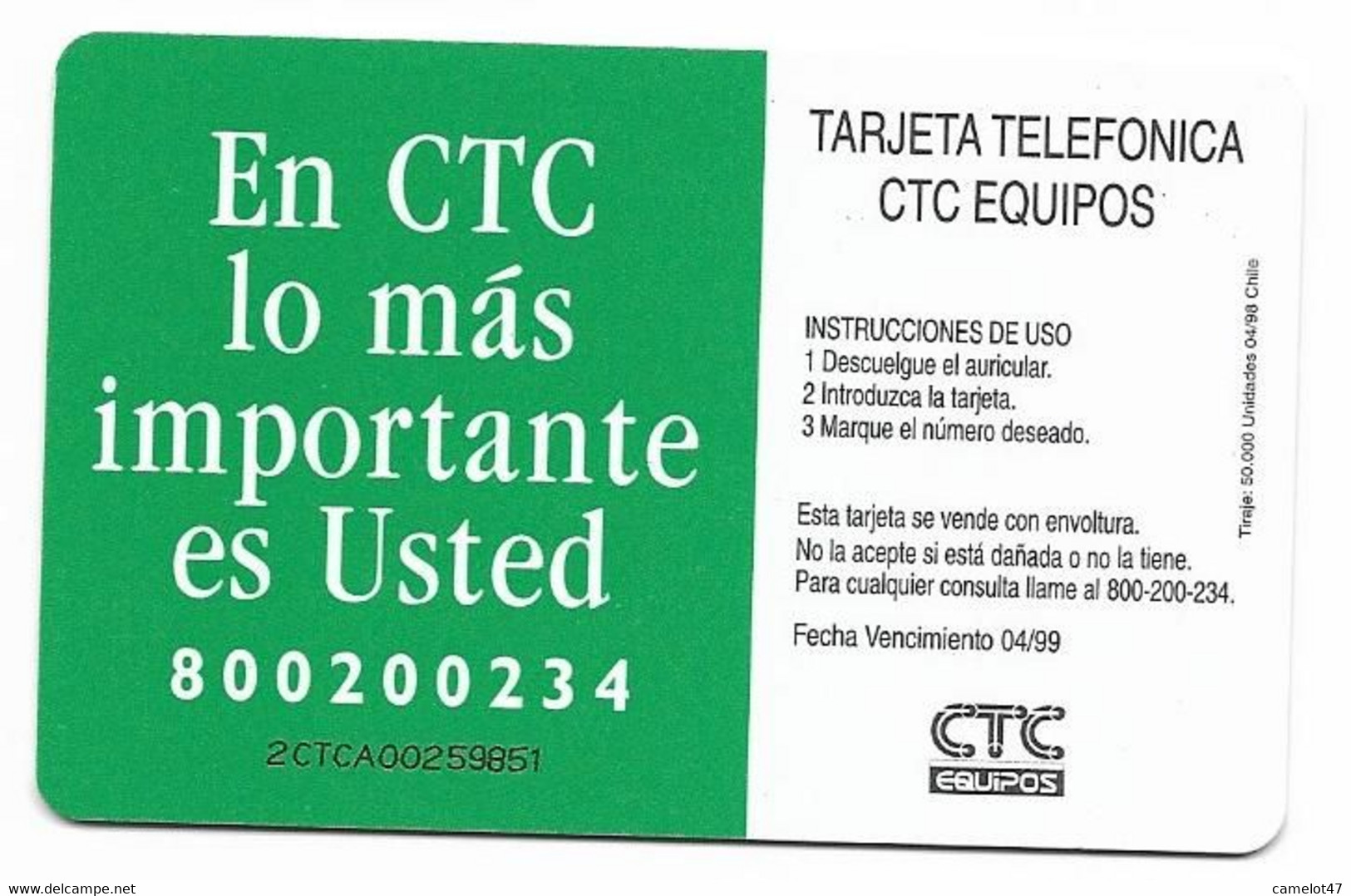 Chile CTC $2.000 Used Chip Phone Card, No Value # Chilectc-8a - Chile