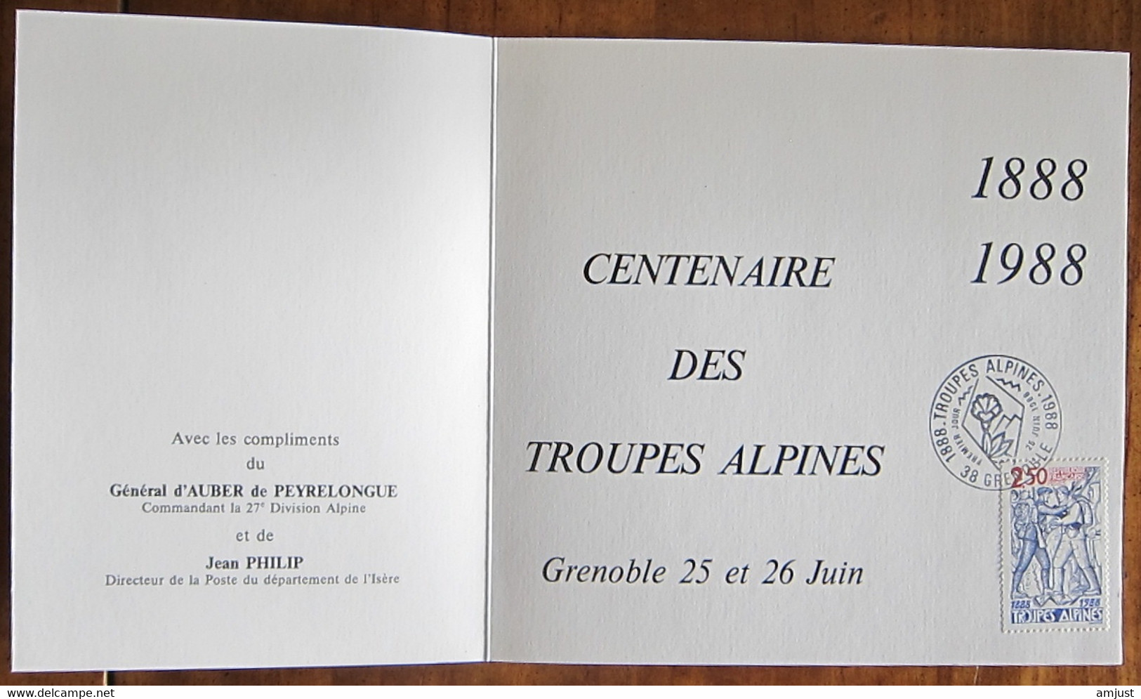 France // 1988 // Centenaire Des Troupes Alpines (Grenoble 25-26 Juin 1988) - Cartas & Documentos