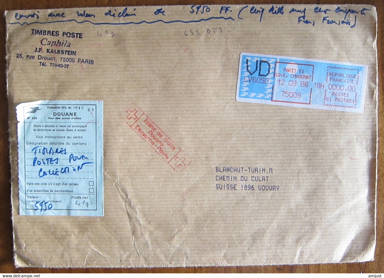 France // 1986 // Lettre Pour La Suisse (Vouvry) - Covers & Documents