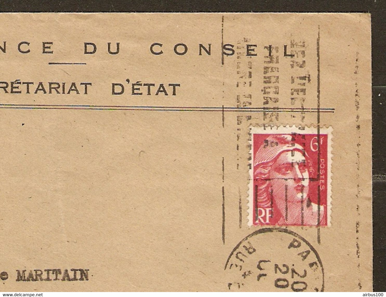 LETTRE PRÉSIDENCE DU CONSEIL SECRÉTARIAT D'ÉTAT POUR THONON LES BAINS - EMA - VARIÉTÉ MARIANNE GANDON 721Ab - Storia Postale