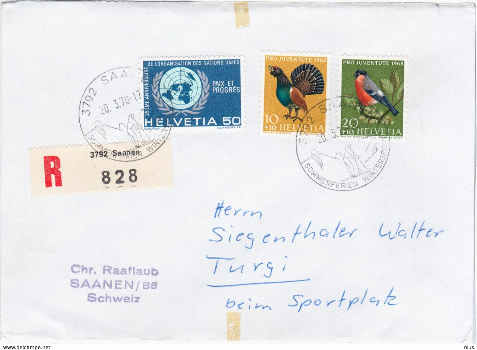 Switzerland Schweiz Svizzera Helvetia 1970 Saahen, Sommerferein Wintersport, Bird Birds Fauna Pro Juventute - Altri & Non Classificati