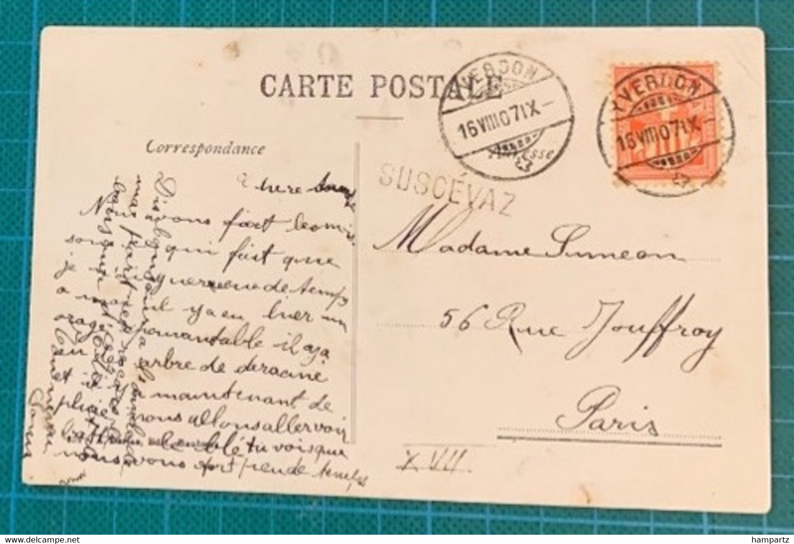 Suisse - Suscévaz (canton De Vaud) - Griffe Du  "dépôt De Poste" - 1907 - Other & Unclassified