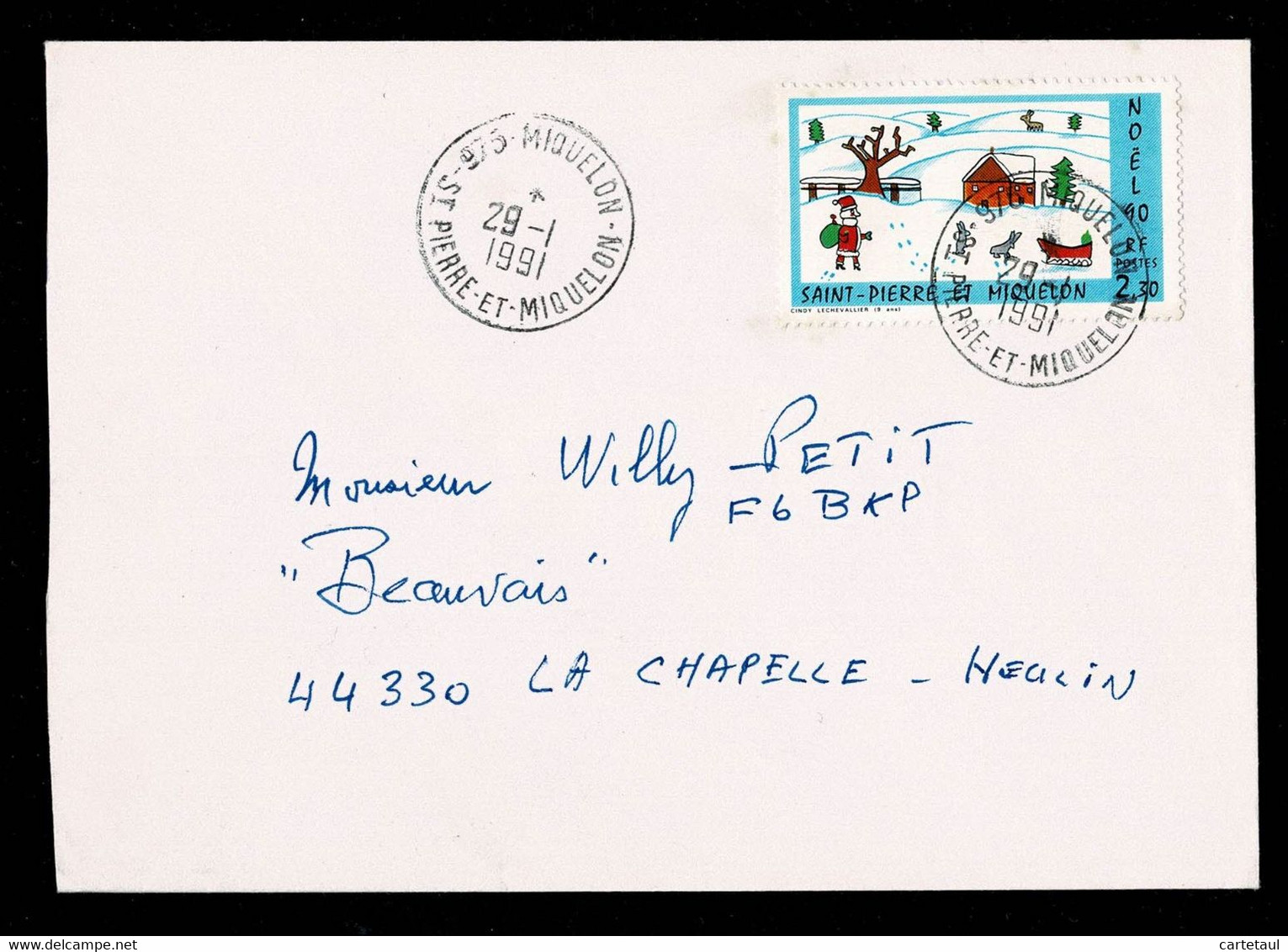 SAINT PIERRE MIQUELON  Lettre Au Tarif 2,30F Noël 90 Cachet MIQUELON  29-1-1991  TTB  2 Scan - Lettres & Documents