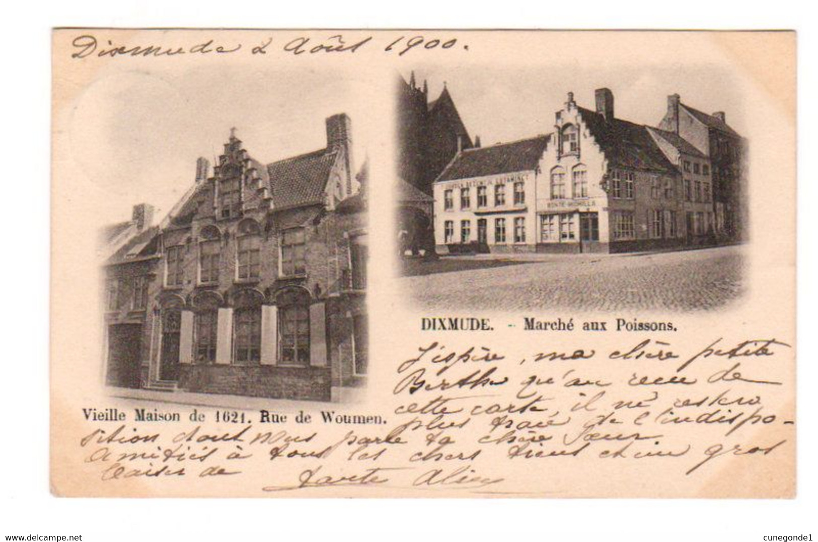 DIXMUDE DIKSMUIDE - 2 Vues  Rue De Woumen & Marché Aux Poissons - Circulée En 1900 - 2 Scans - Diksmuide