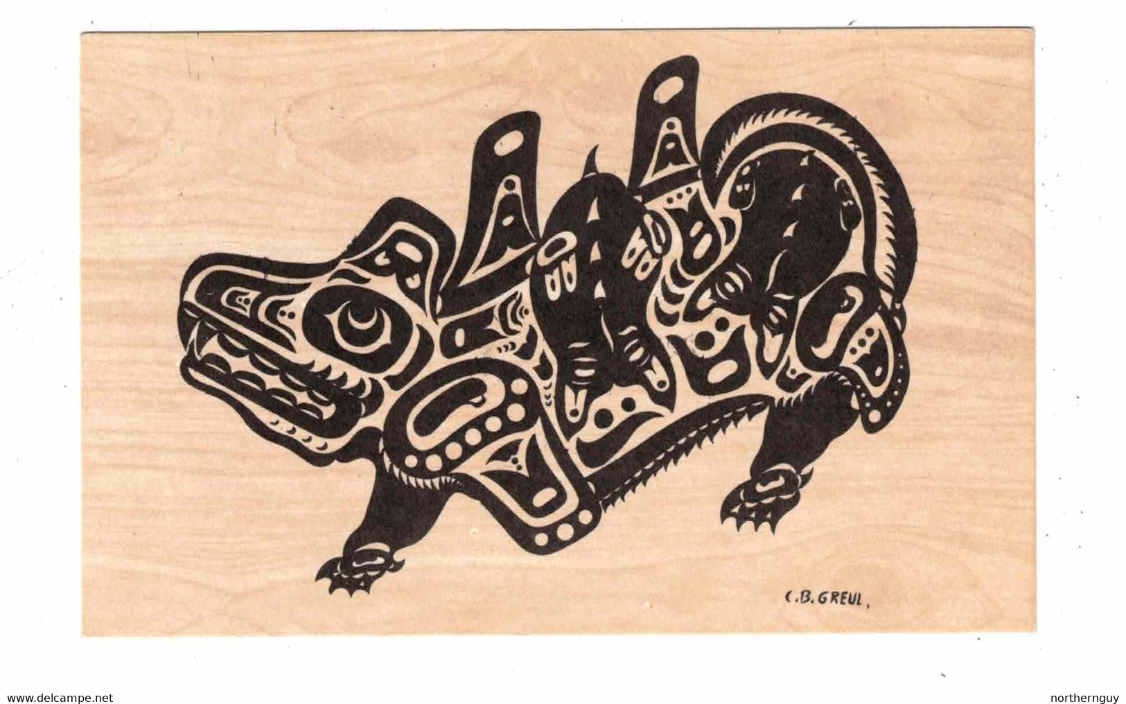 British Columbia, Canada, Indian Motif- "WASGO", Seamonster,  Old Litho. Postcard - Other & Unclassified