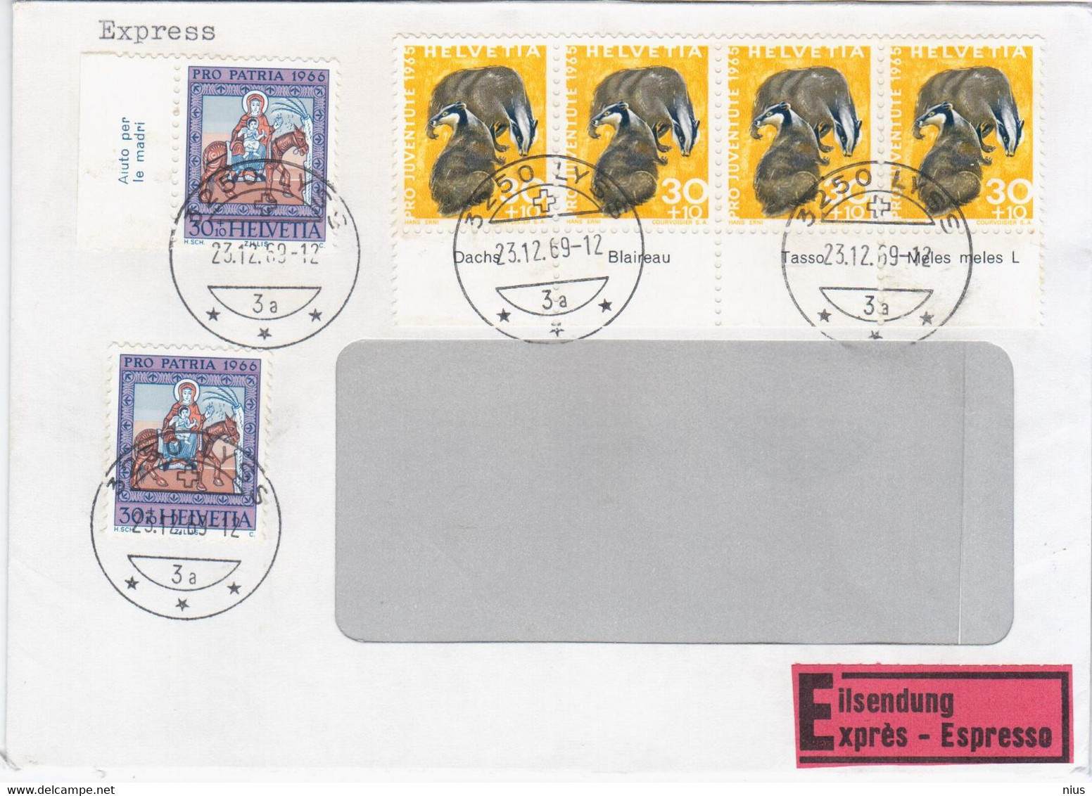 Switzerland Swiss Schweiz Svizzera Helvetia 1969 Badger Fauna Pro Patria Juventute - Other & Unclassified