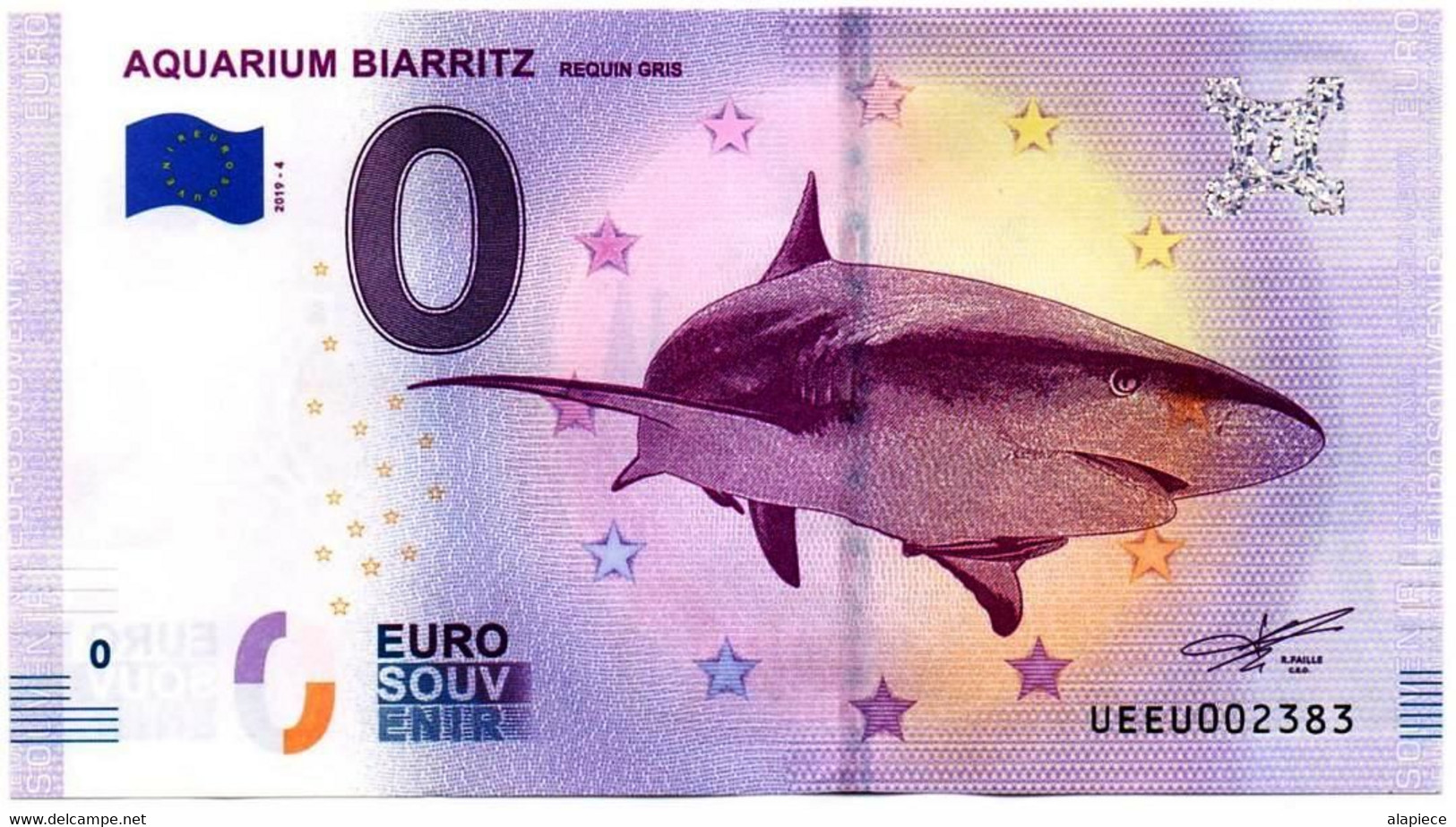 Billet Touristique - France - 0 Euro - Biarritz - Aquarium - Requin Gris (2019-4) - Private Proofs / Unofficial