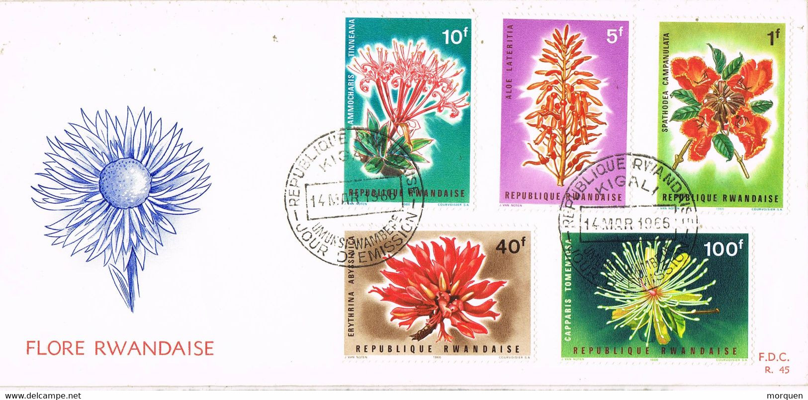 37940. Carta F.D.C.  KIGALI (Rwanda) 1965. Flowers, Flores - 1962-1969