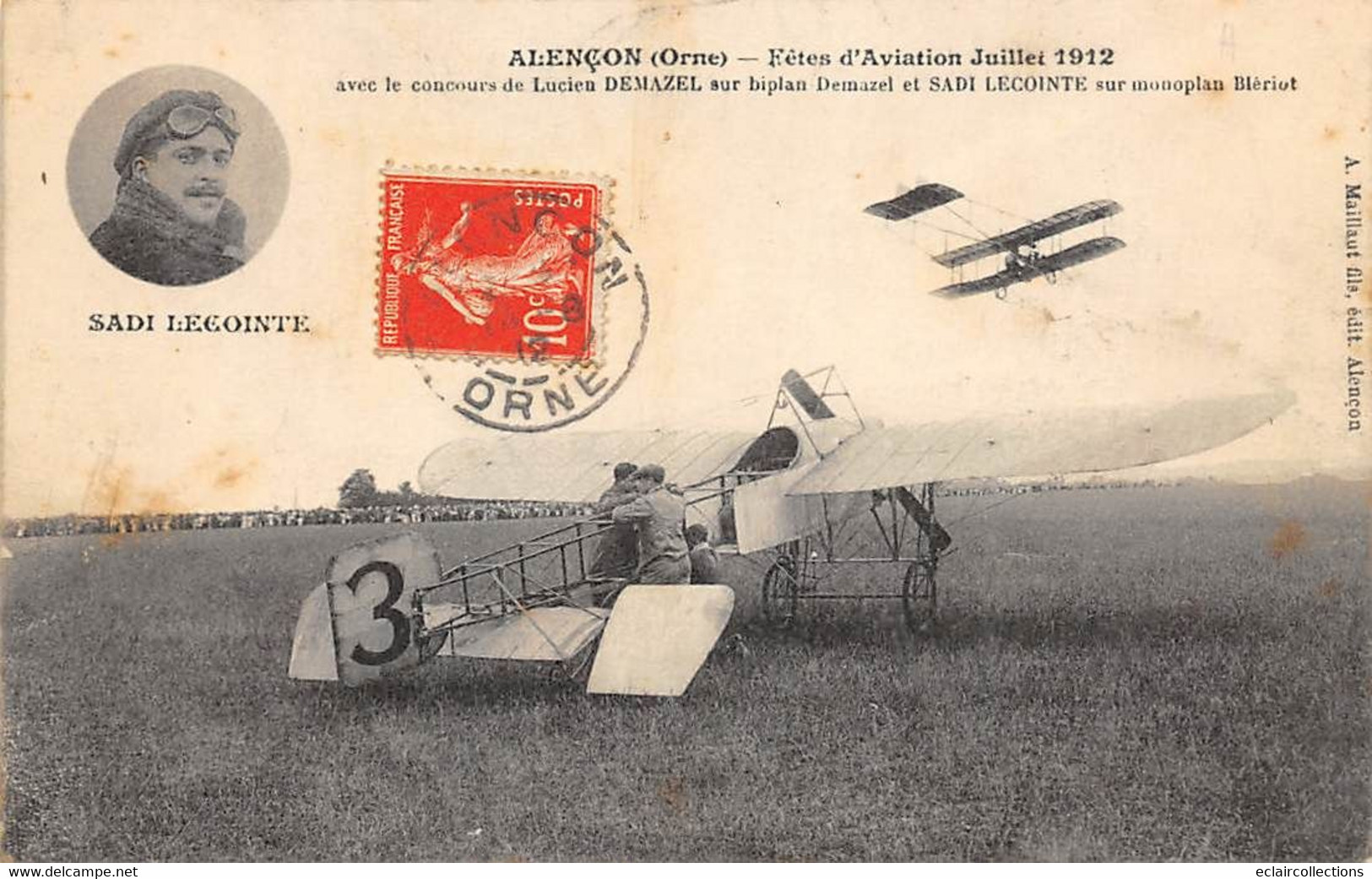 Thème  Aviation  Meeting  Alençon Juillet 1912    .Sadi Lecointe Sur Monoplan Blériot   (voir Scan) - Fliegertreffen