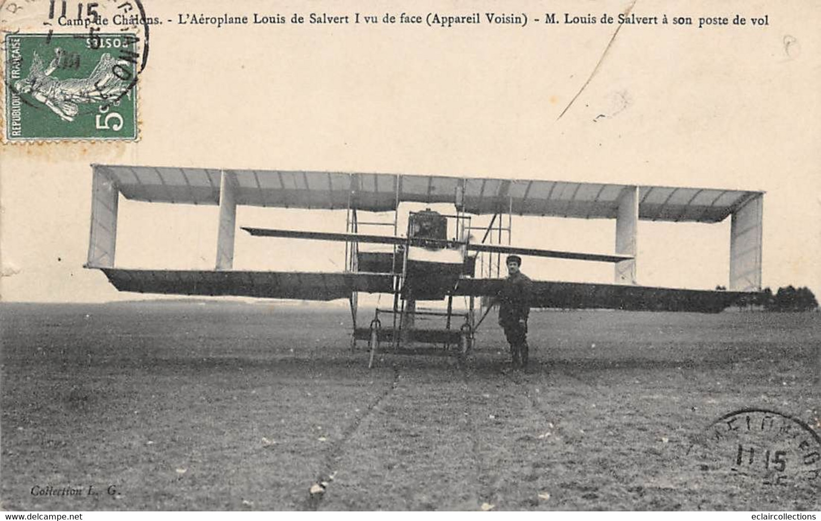 Thème  Aviation     Camp De Chalons   51 , Louis  De Salvert  Sur Appareil Voisin   (voir Scan) - Other & Unclassified