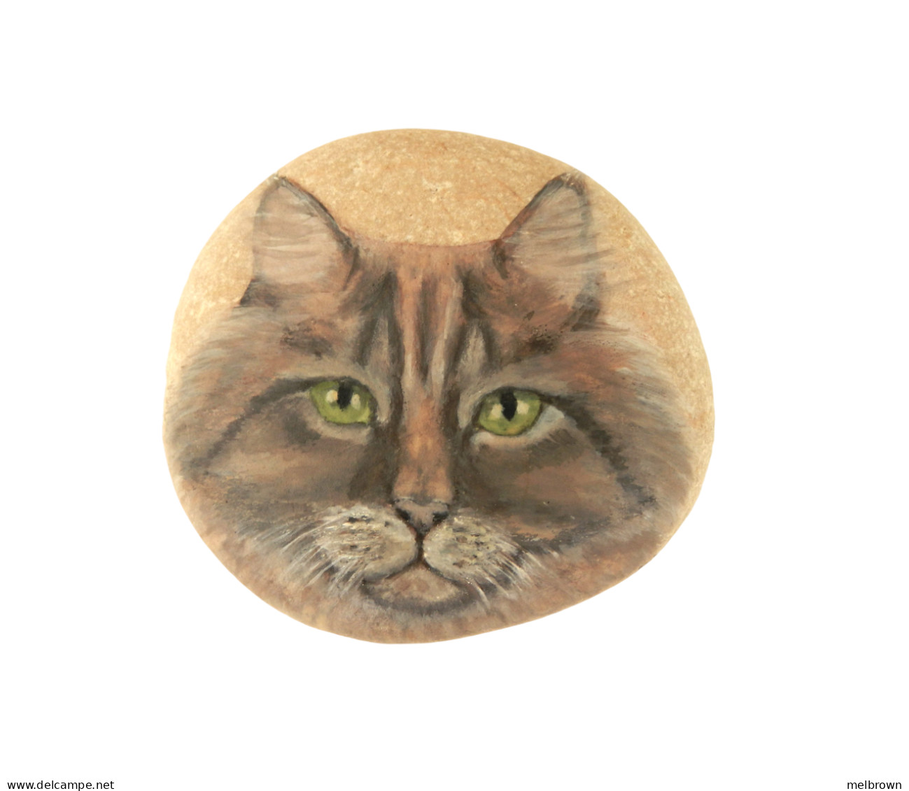 Original Painting Of A Ginger Maine Coon Cat Hand Painted On A Beach Stone Paperweight - Pisapapeles