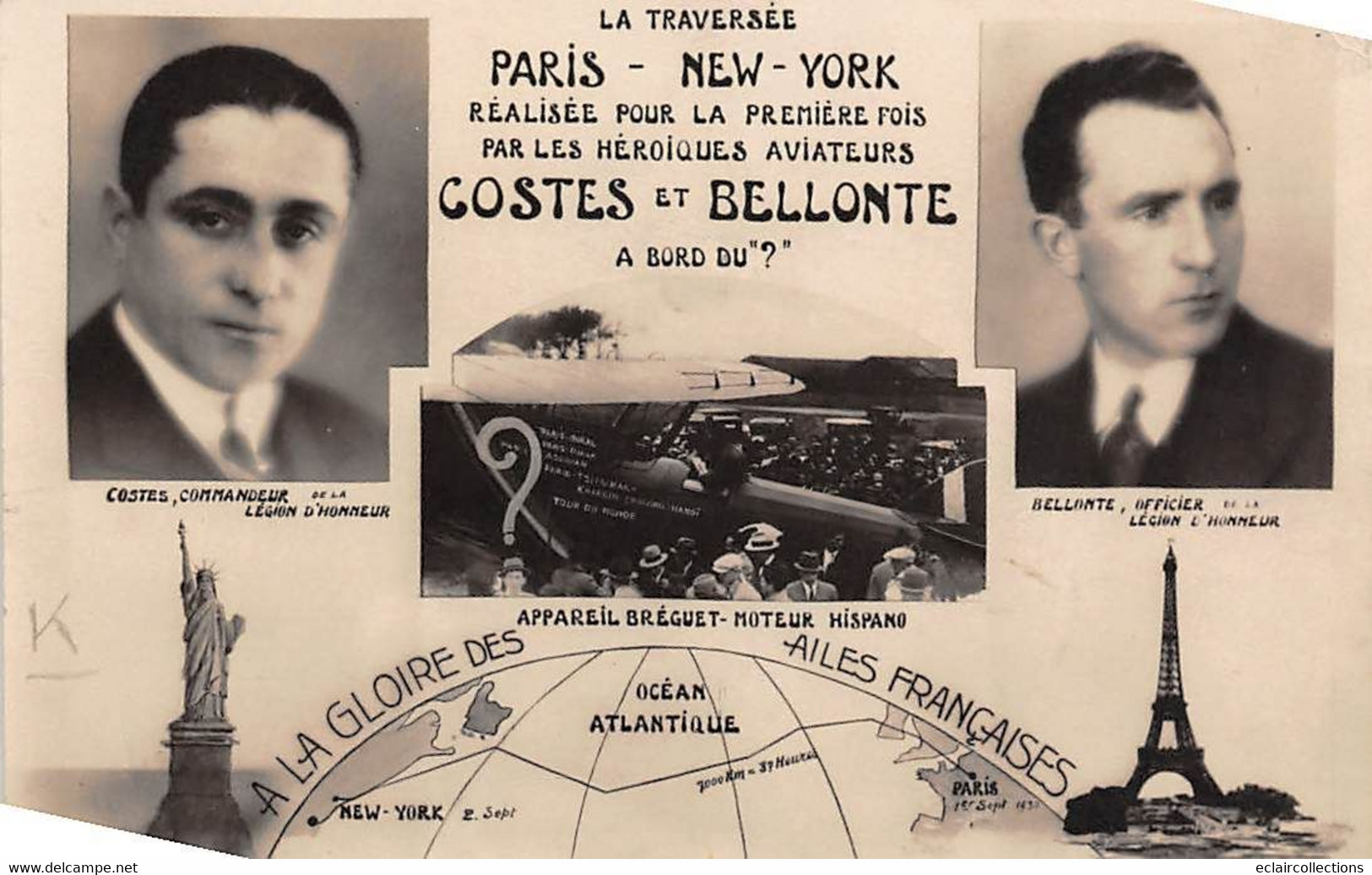 Thème  Aviation   Coste Et Bellonte  Paris New-York Sur Bréguet Moteur Hispano       (voir Scan) - Piloten