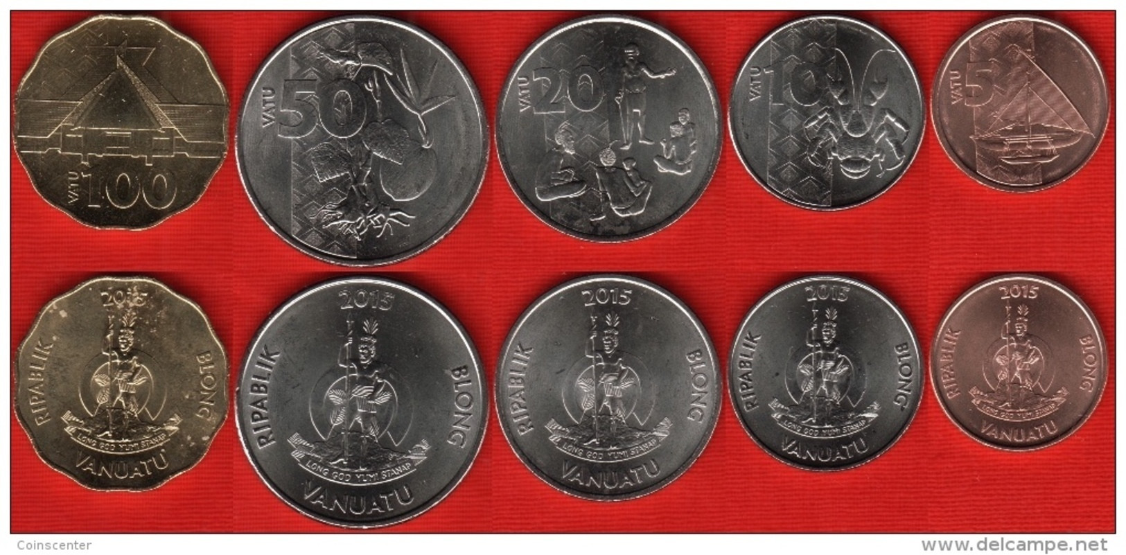 Vanuatu Set Of 5 Coins: 5 - 100 Vatu 2015 UNC - Vanuatu