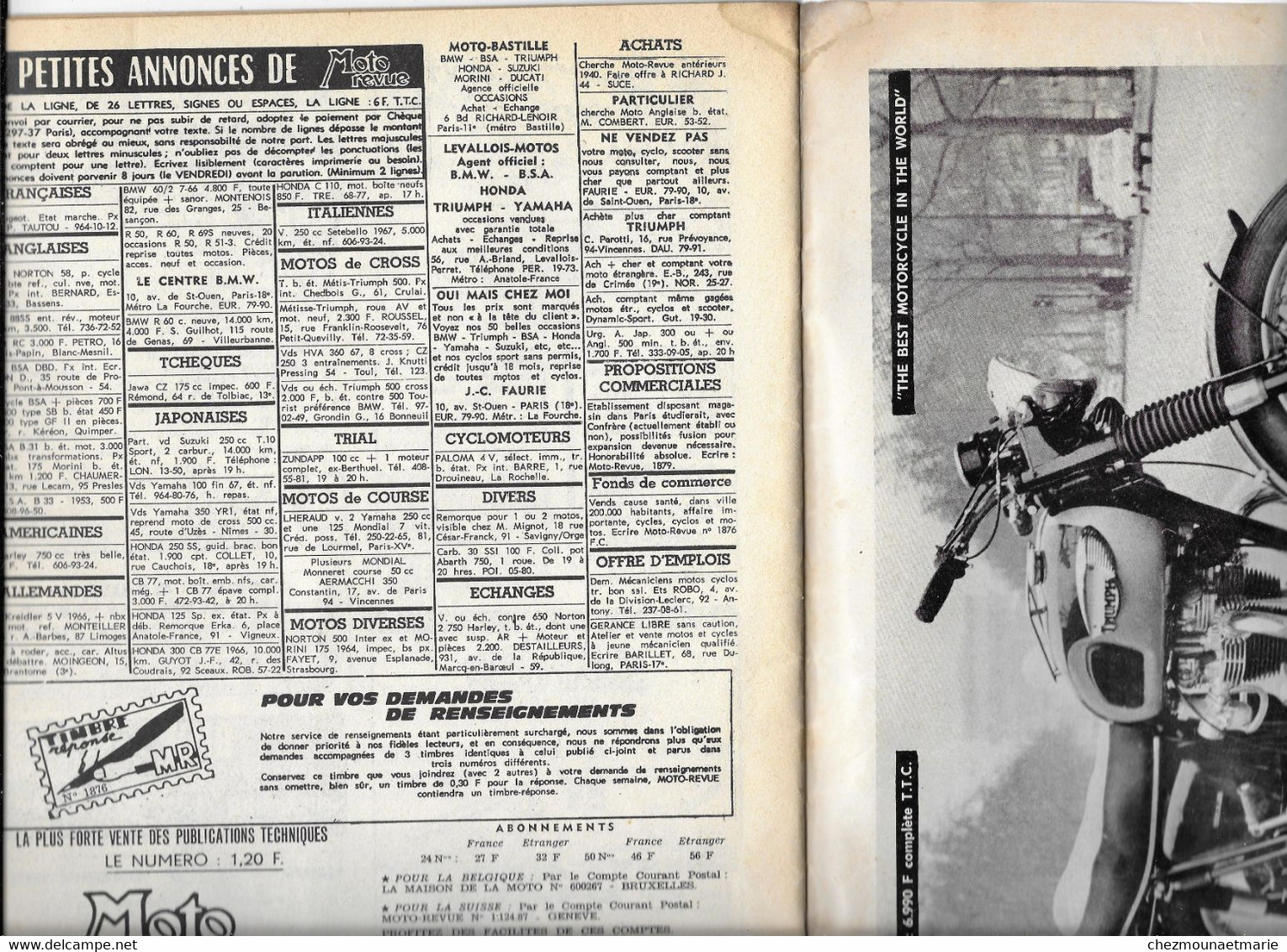 MOTO REVUE MARS 1968 N° 1876 ESSAI DU SUZUKI - Motos