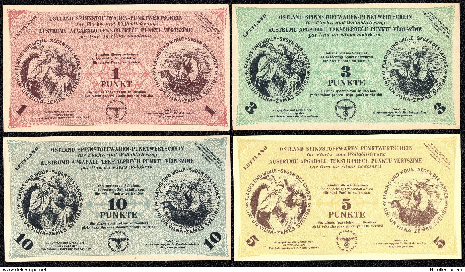 Latvia – Germany 1, 3, 5, 10 Punkte 1945 AUNC - UNC - Lettonie