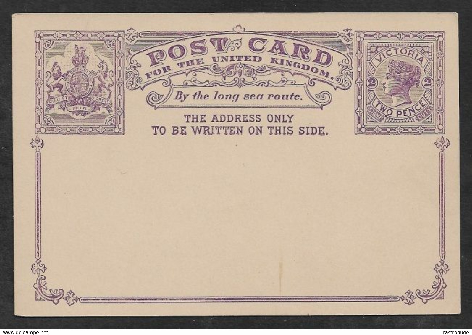 AUSTRALIA - VICTORIA - QV 2d PSC - BY THE LONG SEA ROUTE - Lettres & Documents