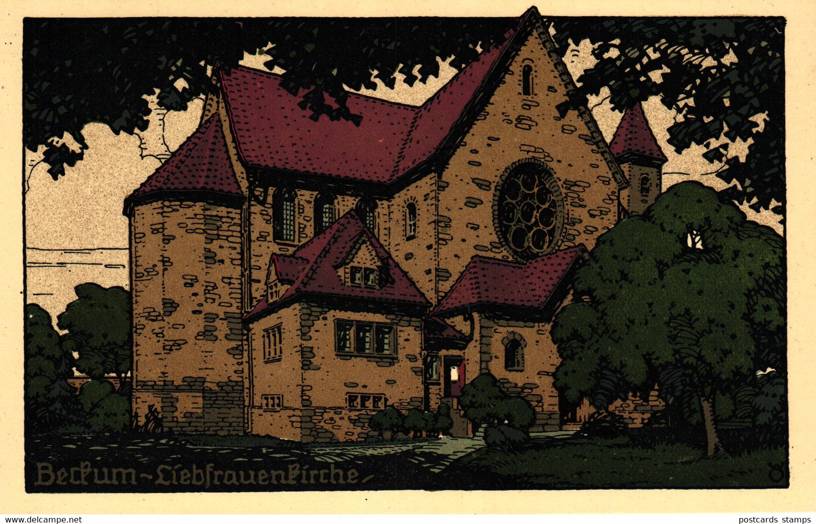 Beckum, Liebfrauenkirche, Steindruck-AK, Um 1920 - Beckum