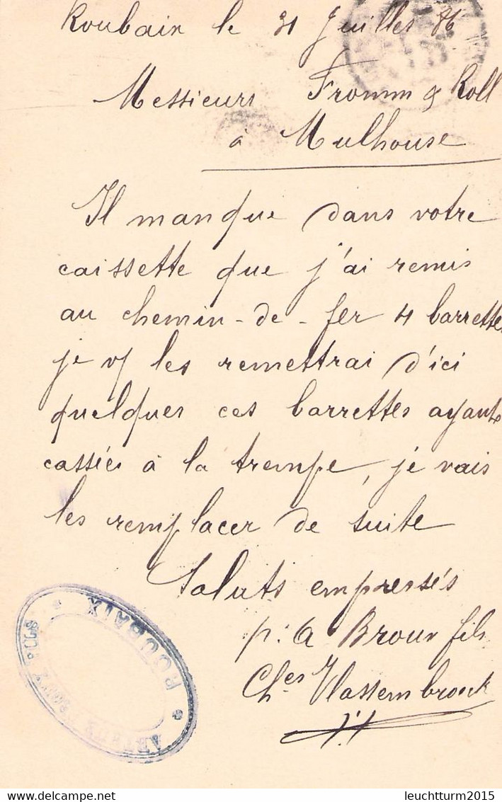 FRANCE - CARTE POSTALE 1886 ROUBAIX > MULHOUSE /AA96 - Prêts-à-marquer