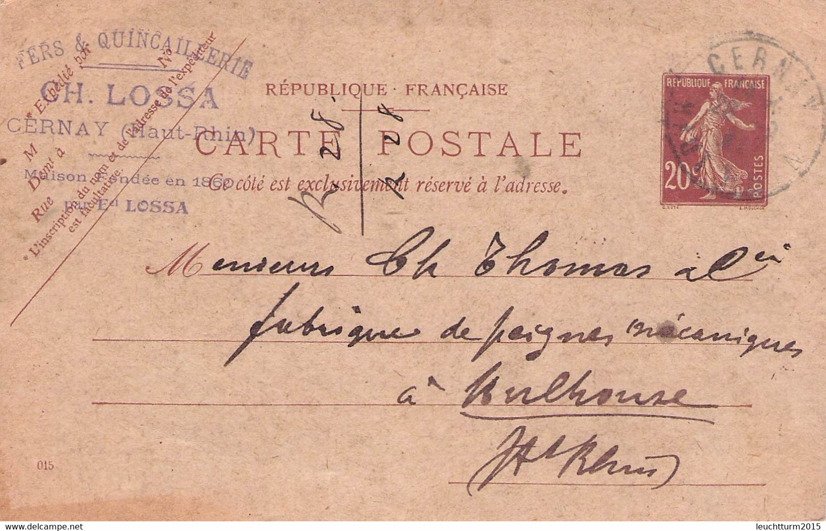 FRANCE - CARTE POSTALE 1921 CERNAY > MULHOUSE /AA102 - Prêts-à-marquer