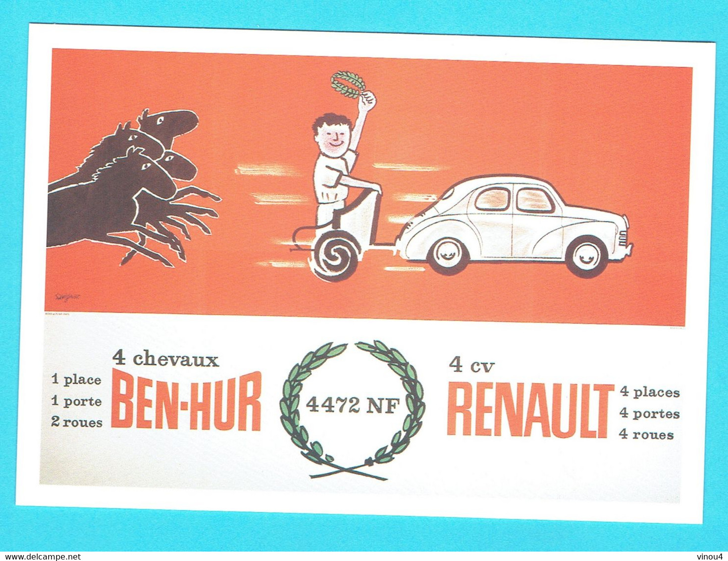 CPM Repro Affiche Renault 4cv Ben-Hur Par Savignac - Carte Moderne - Auto Automobile Voiture - Savignac