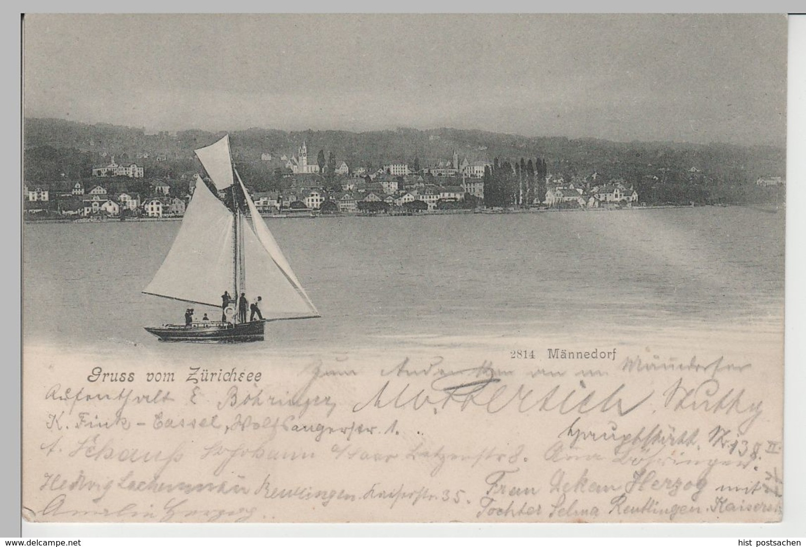 (76478) AK Gruß Vom Zürichsee, Männedorf, Panorama, Segelboot, Bis 1905 - Männedorf