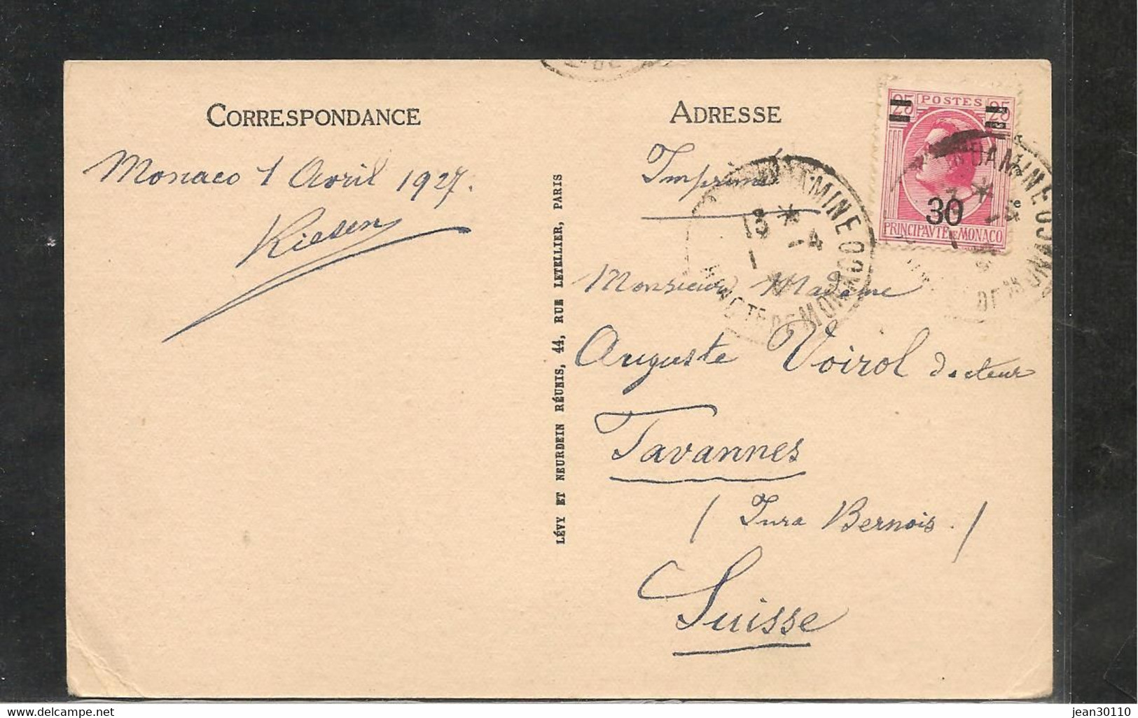 1-4-1927 CARTE POSTALE DE MONACO ( VUE DE LA ROUTE DE LA TURBIE) POUR LA SUISSE - Covers & Documents