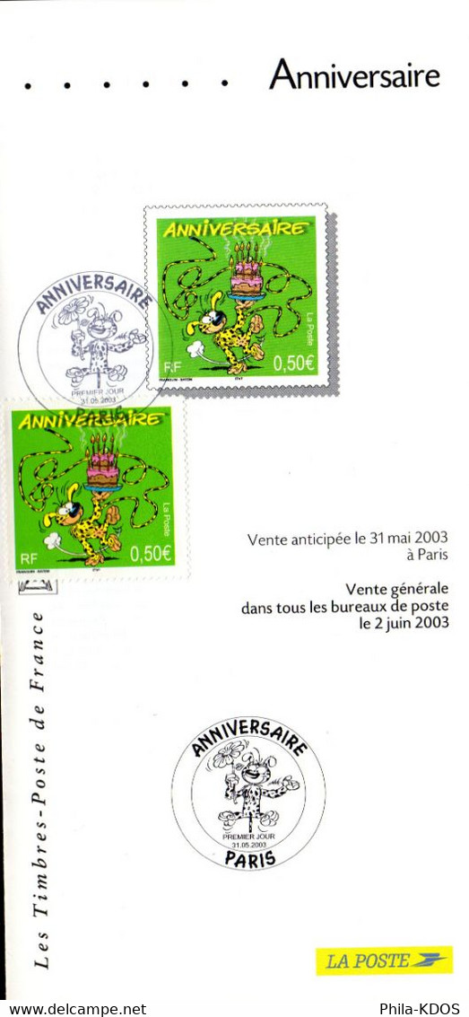 " MARSUPILAMI " Sur Fascicule Publicitaire 1er Jour Multilingue + Photo Du Timbre + Cachet 1er Jour De 2003. FDC - Bandes Dessinées