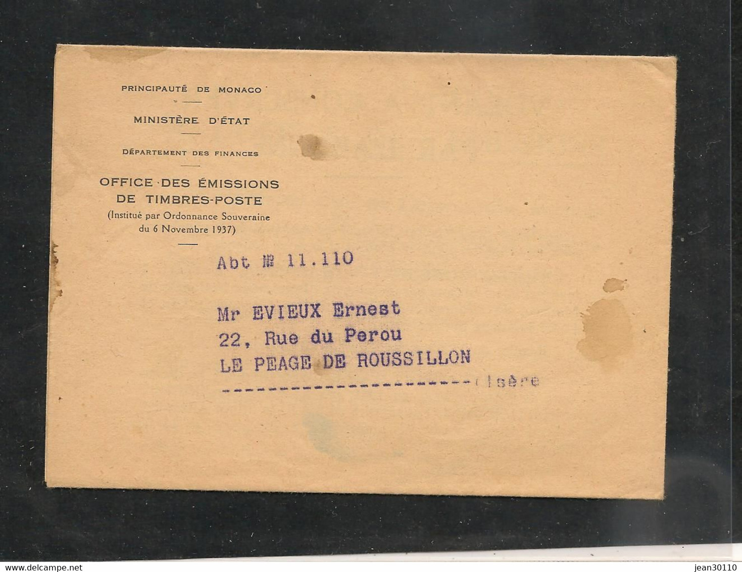 8-6-1953 COURRIER DE MONACO POUR LE PÉAGE DE ROUSSILLON - Covers & Documents