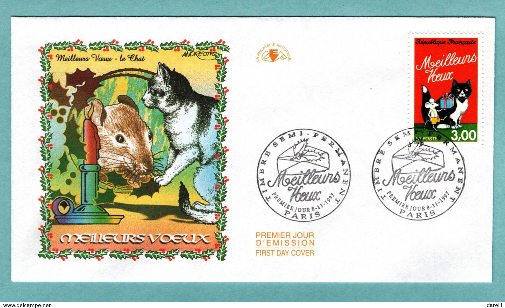 FDC France 1997 - Meilleurs Vœux 1997 - Chat Et Souris - YT 3123 - Paris - 1990-1999