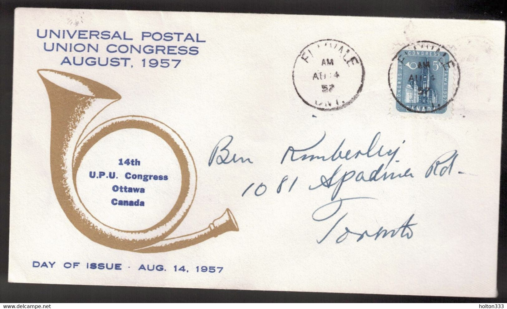 CANADA FDC Scott # 371 - 14th UPU Congress - Unknown Cachet - 1952-1960