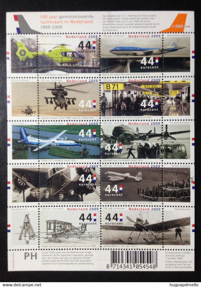 NETHERLANDS, Uncirculated Souvenir Sheet, « AVIATION », 2009 - Aviones