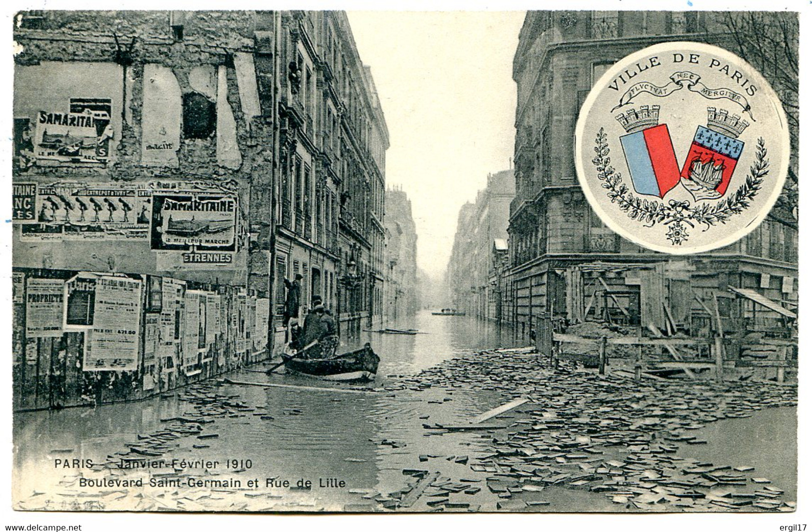 75006 - Écusson Ville De PARIS - Crue 1910 - Bld Saint-Germain Et Rue De Lille - Barque - Distrito: 06