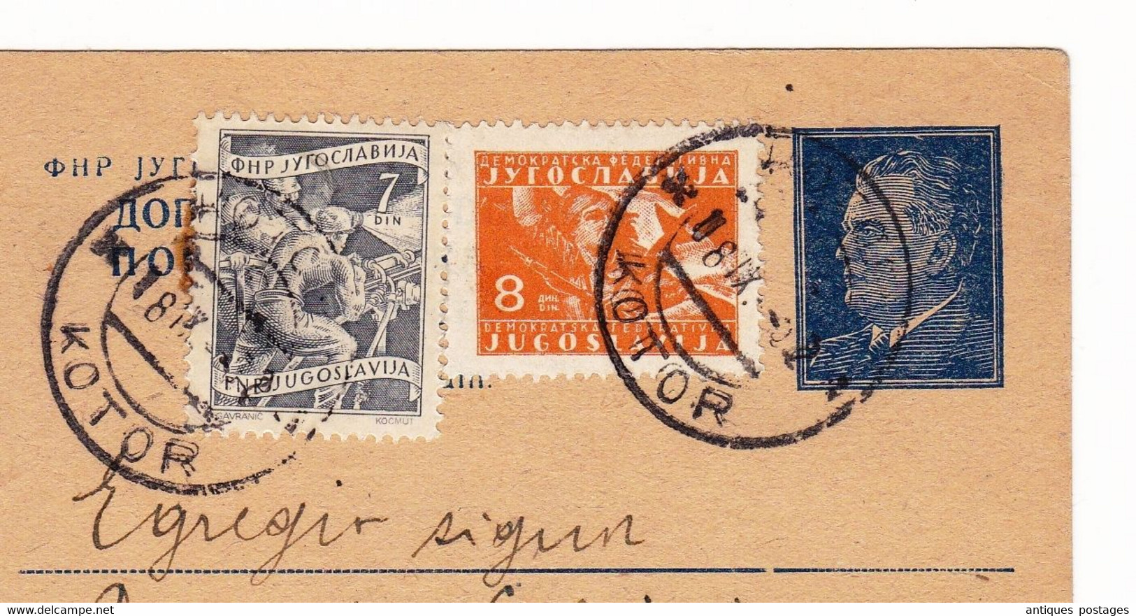 Entier Postal Yougoslavie Kotor Котор 1952 Maréchal Tito Jugoslavija Југославија Trieste - Storia Postale