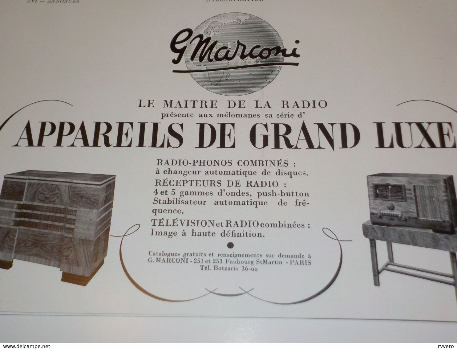 ANCIENNE PUBLICITE LE MAITRE DE LA RADIO MARCONI 1938 - Autres & Non Classés