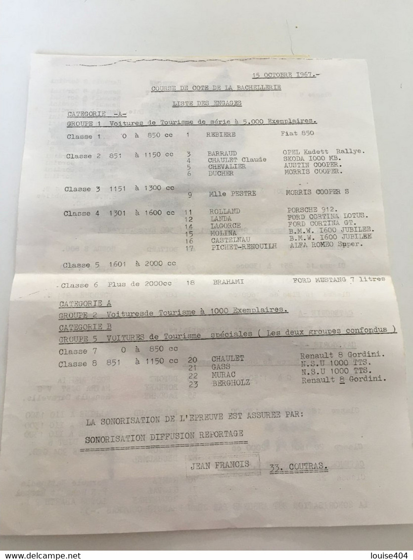 P3 - Course De Côte Automobile De La Bachellerie (Dordogne) -Trophée Léon-Grand - 4/08/1968 - Habillement, Souvenirs & Autres