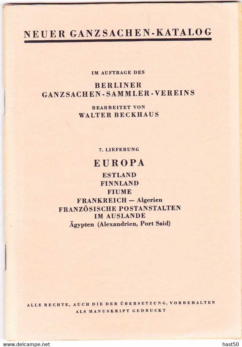 Deutschland: Ganzsachen-Katalog  (Berliner Ganszachen-Sammler-Verein) 7. Lieferung 1962 - Germania