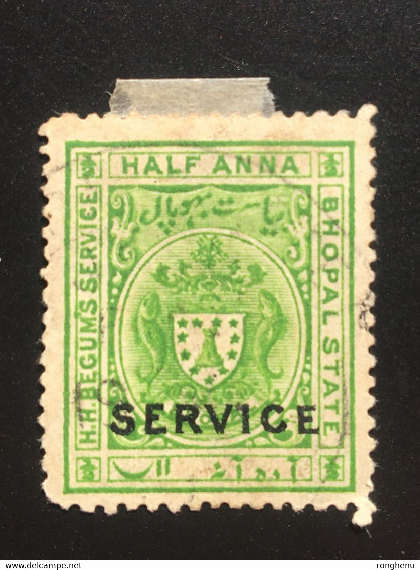 India - Bhopal State 1/2 Anna 1908 Overprint - Bhopal