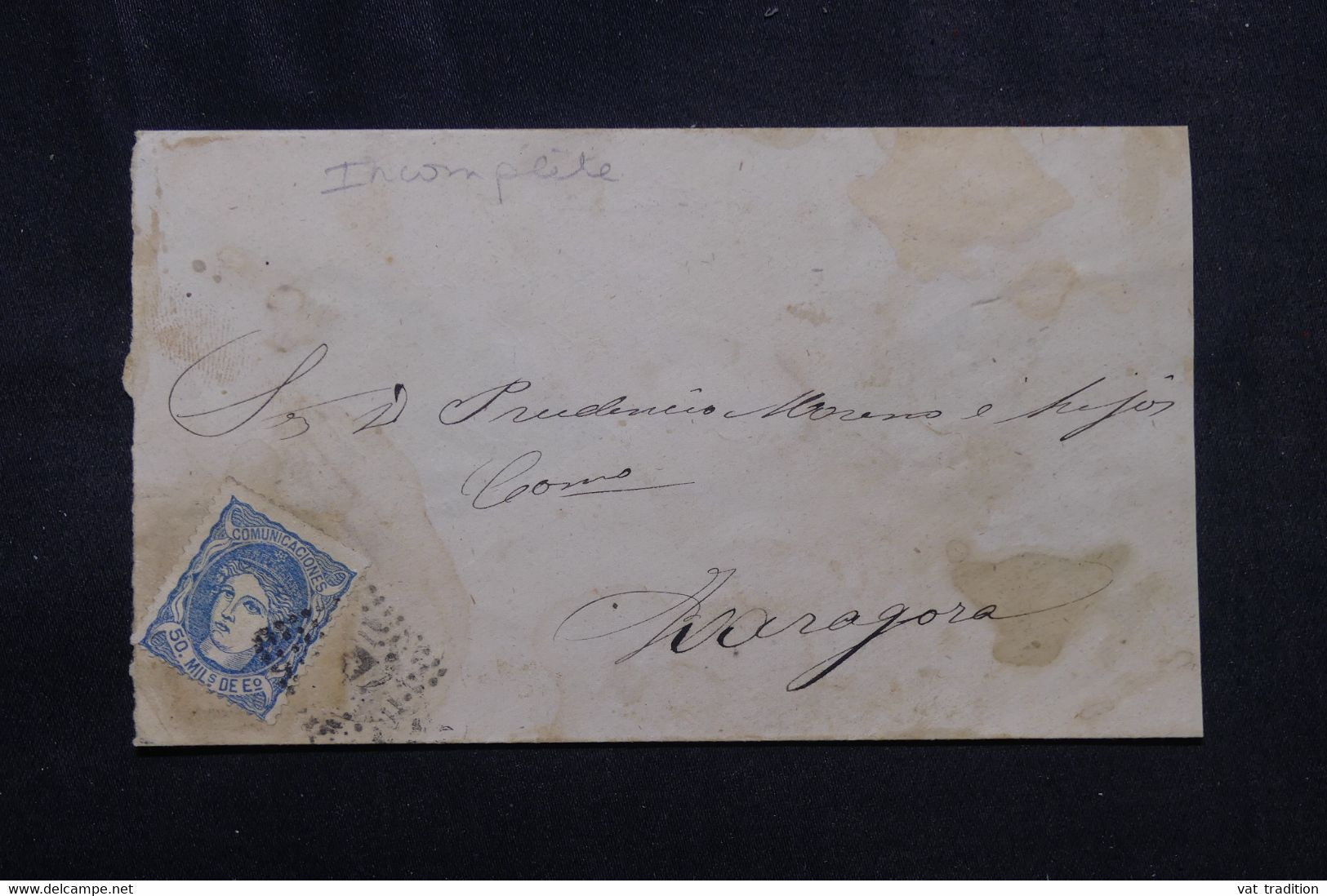 ESPAGNE - Enveloppe ( Incomplète ) Pour Zaragora, Période Régence  - L 72426 - Lettres & Documents