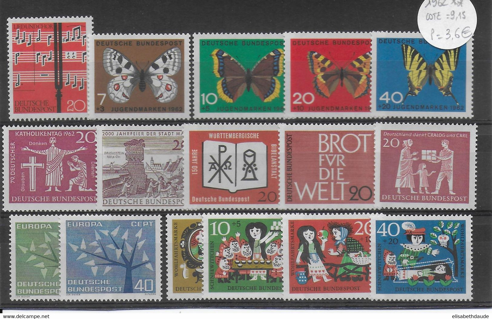 BRD - ANNEE COMPLETE 1962 ** MNH  - YVERT N°247/261 - - Annual Collections