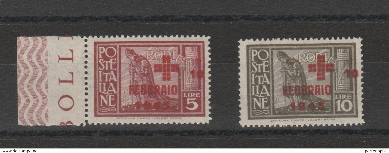 Egeo - 376 ** 1945 - Croce Rossa / Red Cross N. 132/133. Cat. € 300,00. SPL - Egeo (Ocu. Alemana)