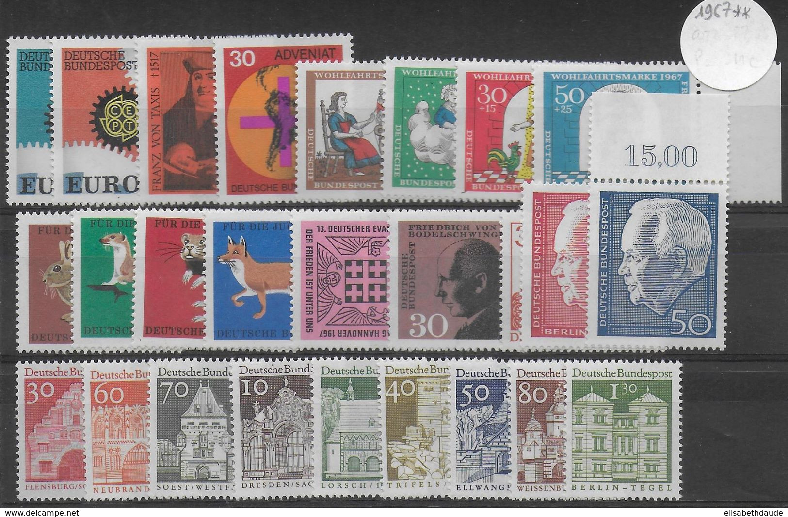 BRD - ANNEE COMPLETE 1967 ** MNH  - YVERT N°386/410 - COTE = 25.3 EUR - Collezioni Annuali