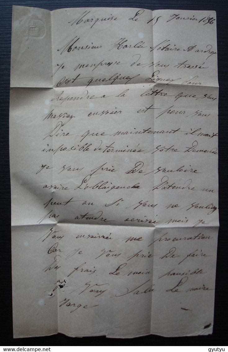 Marquise, Pas De Calais 1856 Lettre Taxée 30, Car Non Timbrée - 1849-1876: Periodo Clásico