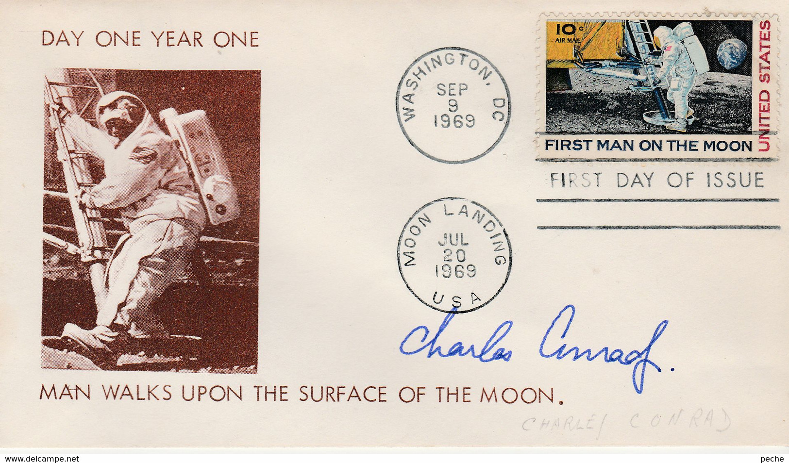 N°601 N -FDC Man Walks Of The Moon -dédicacé Charles Conrad- - North  America