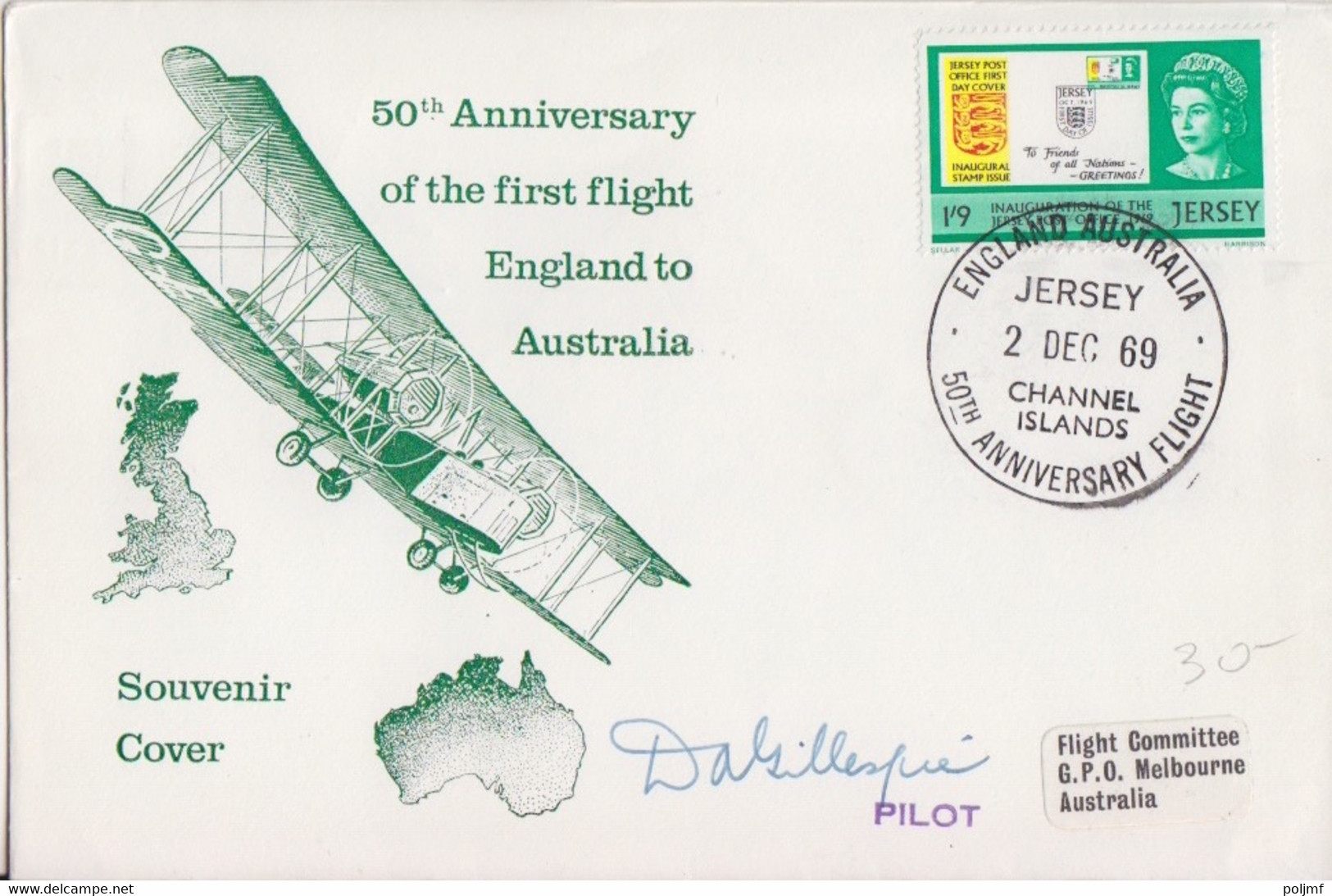 18 Lettres 50° Anniversaire Du 1° Vol Angleterre-Australie En 1919, Obl. En Dec 69 Aux Différentes étapes - First Flight Covers