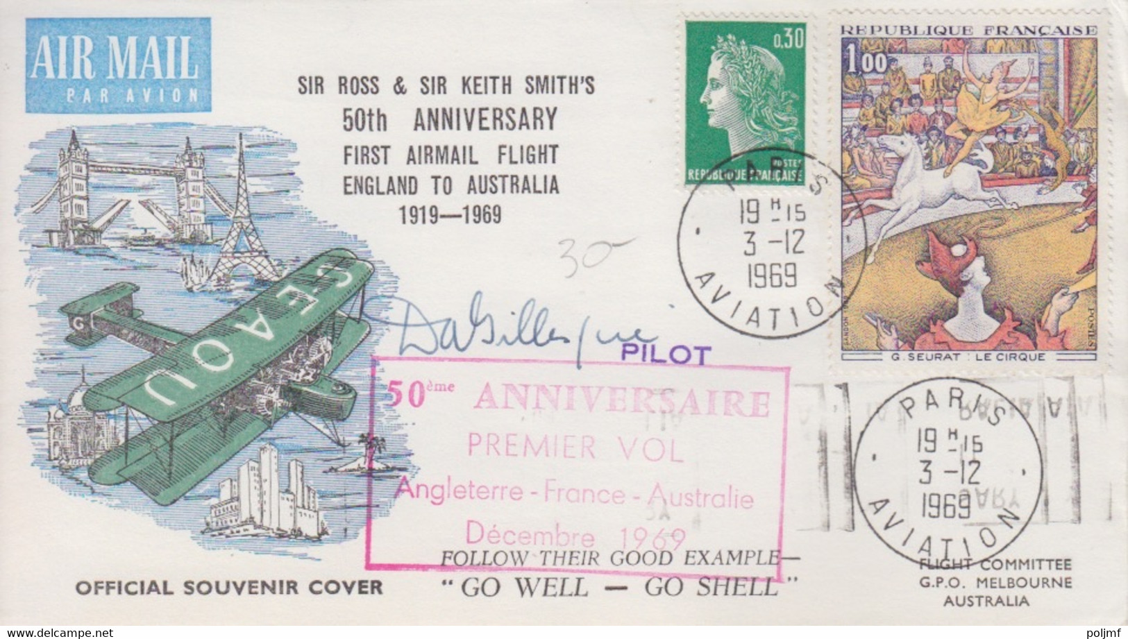 18 Lettres 50° Anniversaire Du 1° Vol Angleterre-Australie En 1919, Obl. En Dec 69 Aux Différentes étapes - First Flight Covers