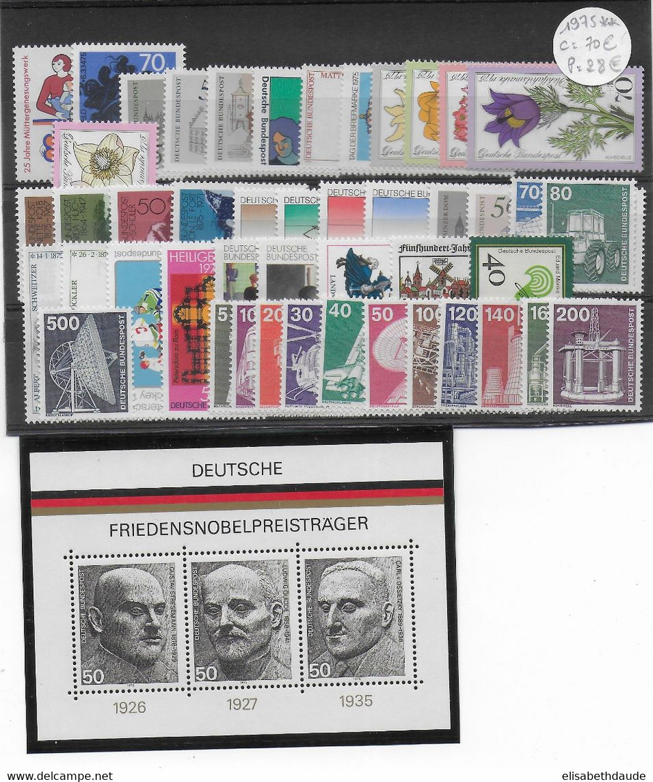 BRD - ANNEE COMPLETE 1975 ** MNH - YVERT N°675/723 - COTE = 70 EUR - Annual Collections