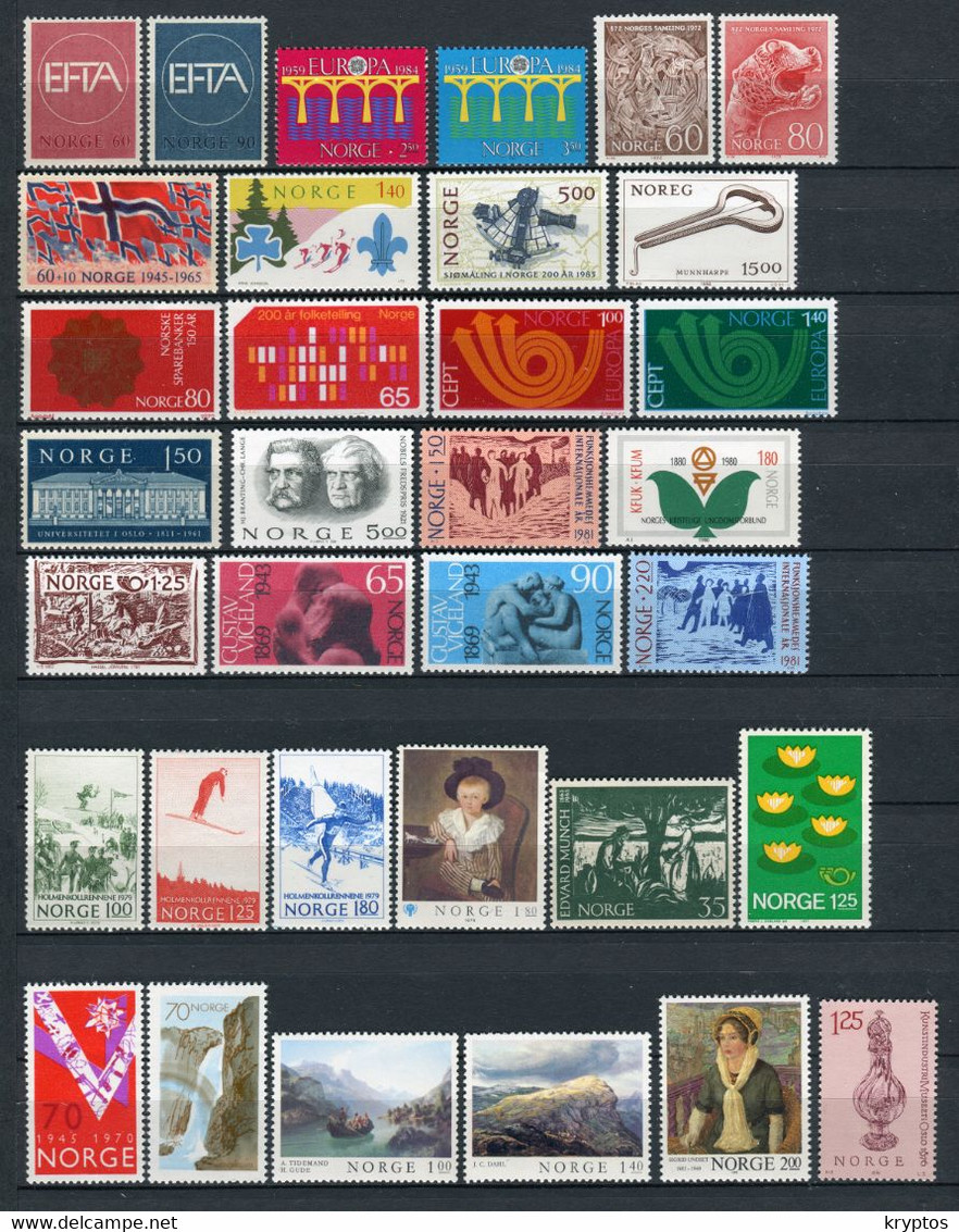 Norway. Mixed Lot - All MINT Condition. 34 Stamps - All Different (some Complete Sets Included) - Sammlungen