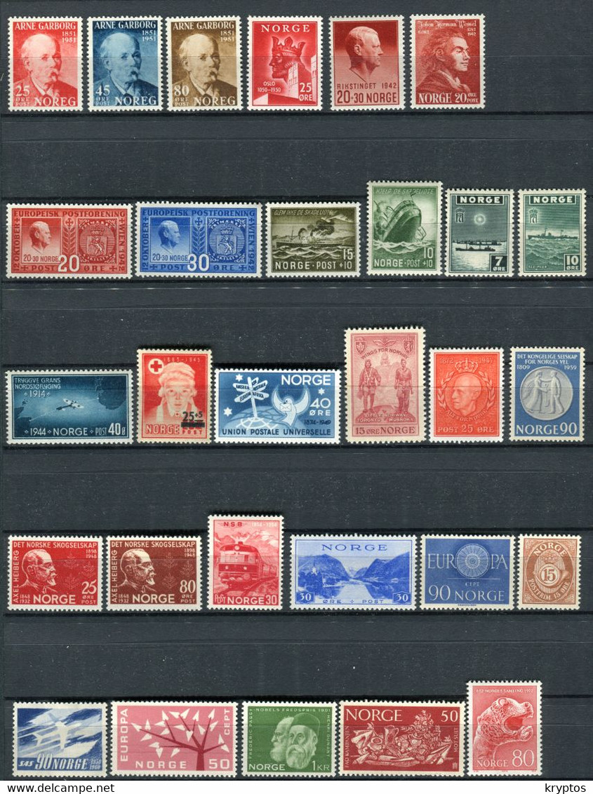 Norway. Mixed Lot - All MINT Condition. 29 Stamps - All Different (some Complete Sets Included) - Collections