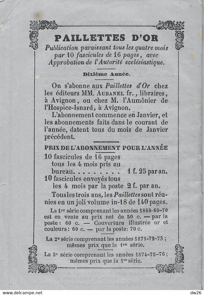 Religion - Paillettes D'Or (Cueillette De Petits Conseils) Troisième Série - 1874, 10e Edition Aubanel Frères Avignon - Godsdienst