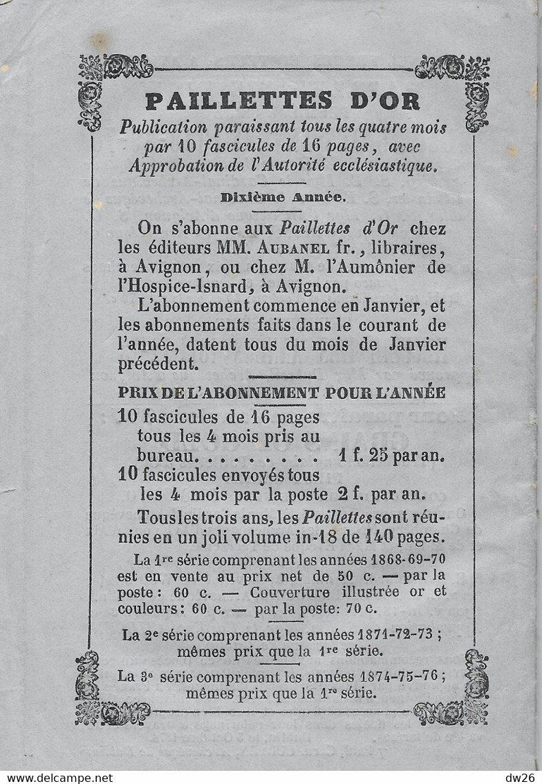 Religion - Paillettes D'Or (Cueillette De Petits Conseils) Troisième Série - 1874, 10e Edition Aubanel Frères Avignon - Religion